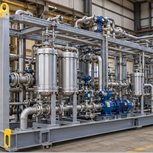 Modular process skid with pumps, filters and interconnecting piping