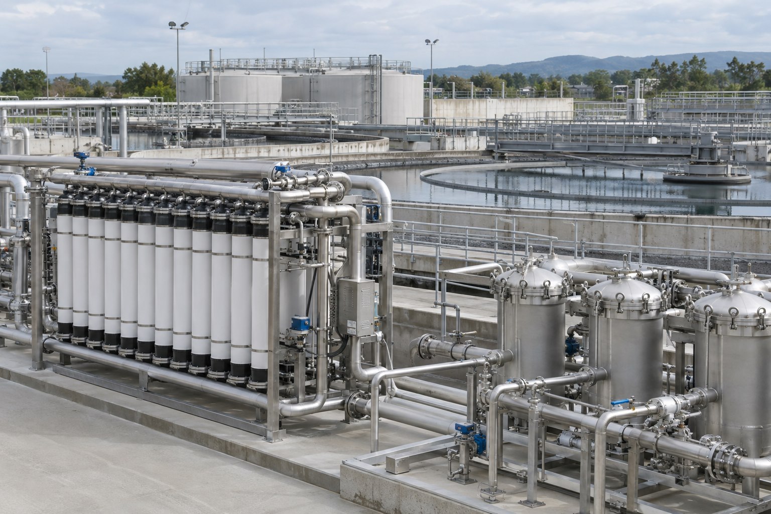 Industrial water treatment and reuse system with membrane filtration