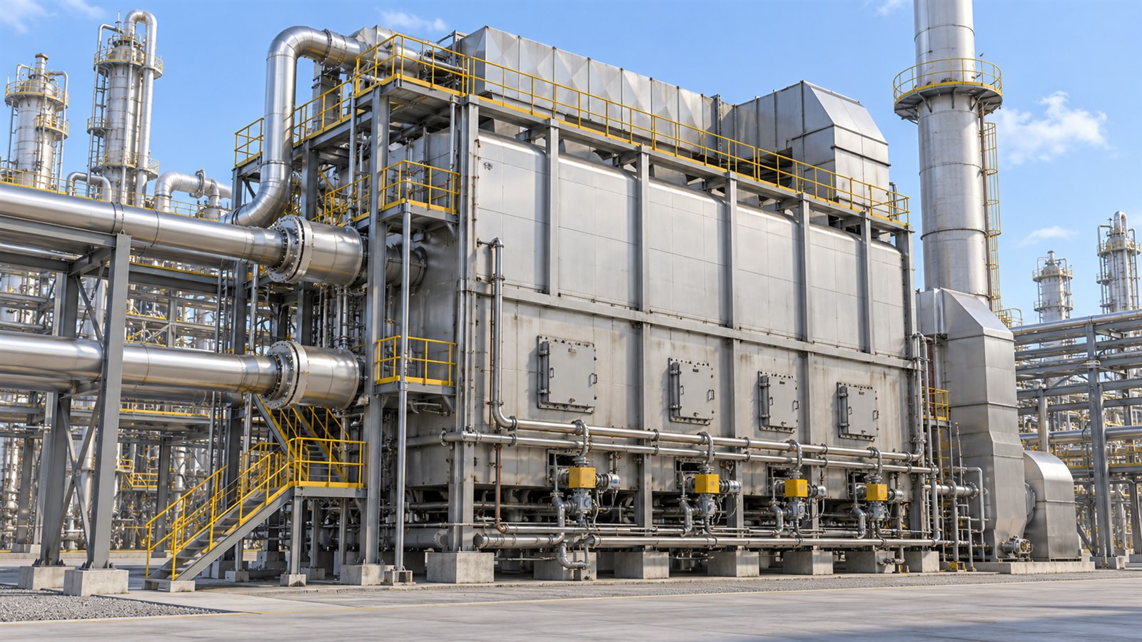 Industrial reaction furnace module with insulated casing and process connections