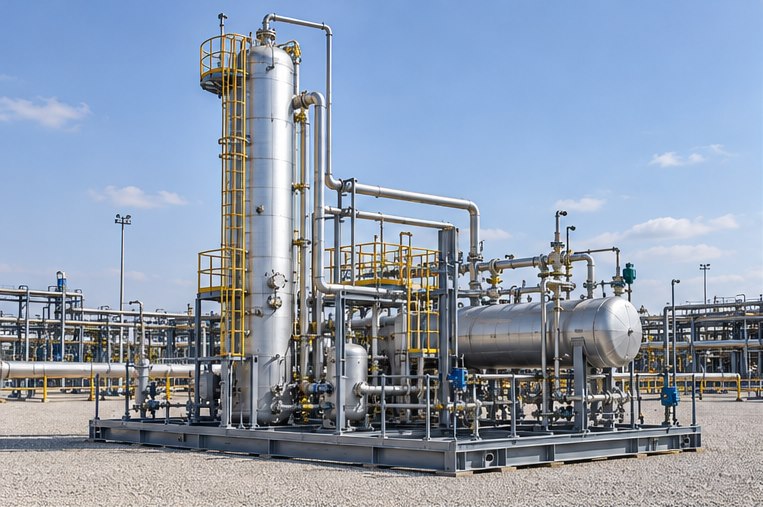 TEG gas-dehydration package with contactor, reboiler and glycol circulation skid
